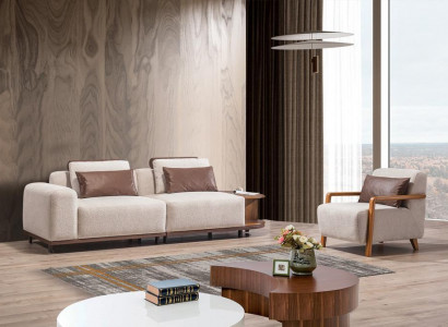 Beige living room seating set designer sofa suite 2+1 seater luxury sofas.